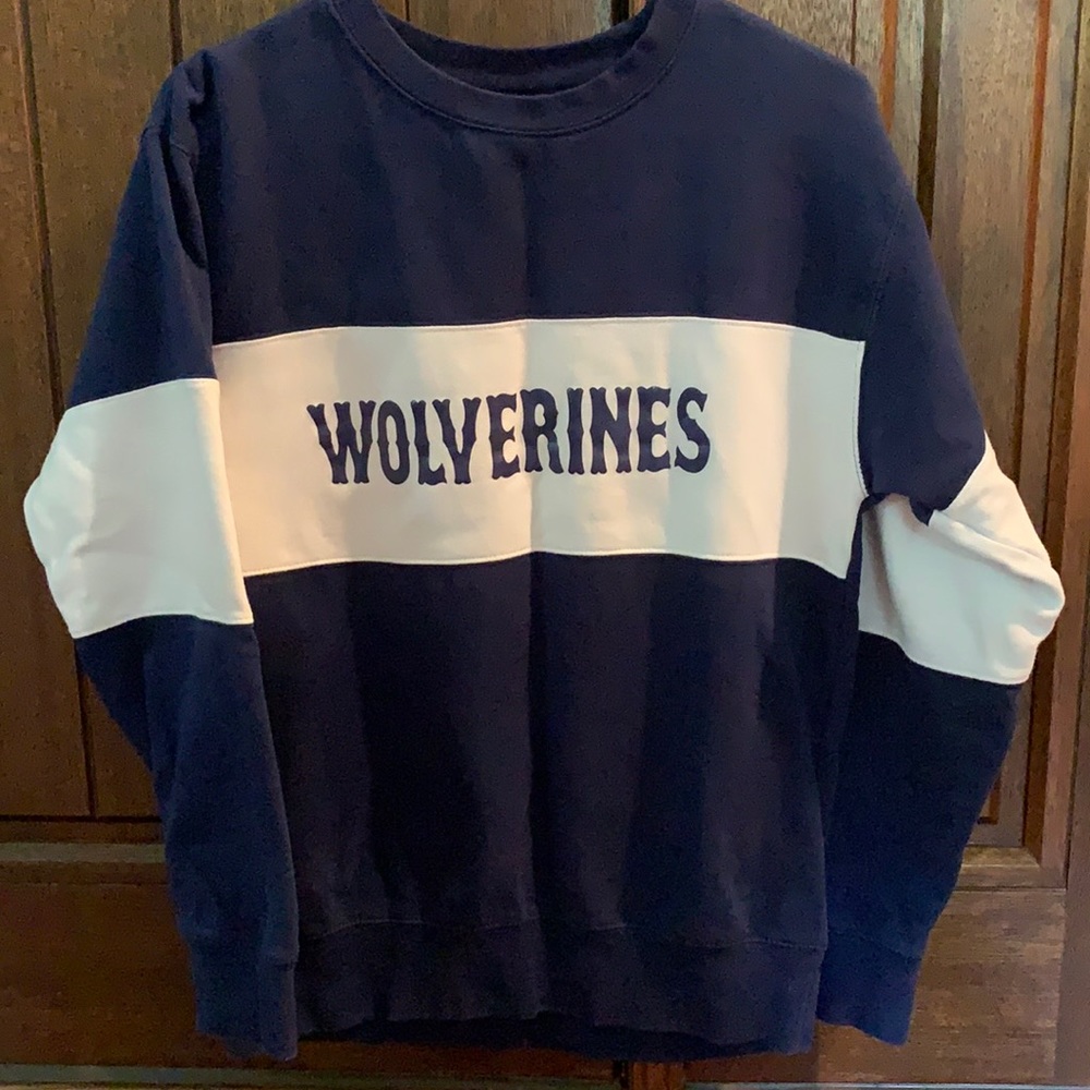 Michigan Wolverines sweatshirt.